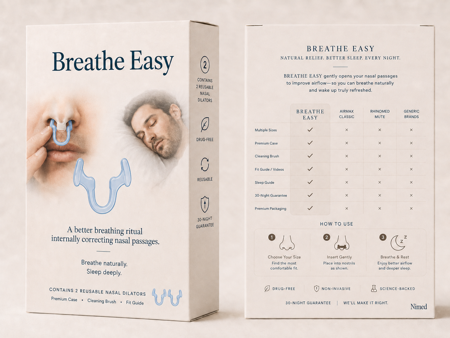 Breathe Easy reusable nasal dilator packaging